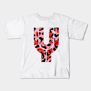 Letter Y Watercolour Leopard Print Alphabet Red Kids T-Shirt